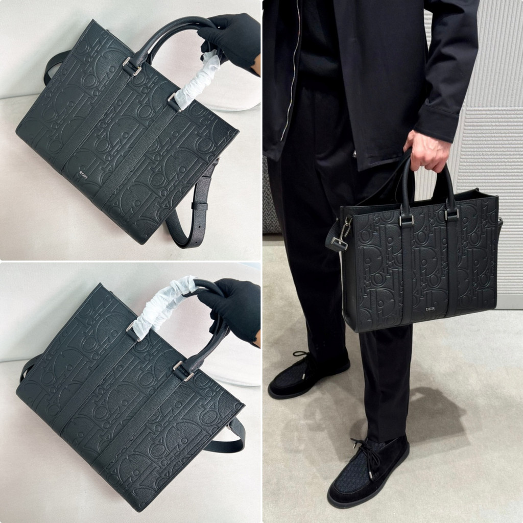 【ก่อนสั่งสอบถาม】ราคา11700 DDD กระเป๋าเอกสารผู้ชาย หนังวัวสีดำปั๊มลาย ถือได้–สะพายข้างได้ ขนาด 36*30*