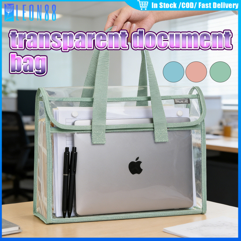 ของมาใหม่！กระเป๋าแฟ้มใส่เอกสาร A3 สีใส กันน้ำ ถุงการบ้าน  pvc มีหูหิ้ว สำหรับนักเรียน โรงเรียน สำนักงาน จัดเก็บเอกสาร