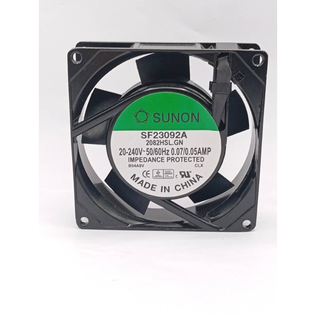 พัดลม92*92*25  220v SUNON SF23092A 2082HSL.GN 20-240V~50/60Hz 0.07/0.05AMP IMPEDANCE PROTECTED