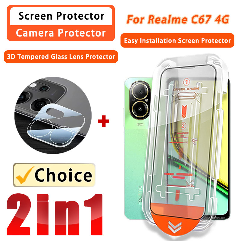 2-IN-1ฟิล์มRealme C67 4Gฟิล์มกระจกนิรภัยสําหรับRealme C67 C65 C63 C61 C85 Pro C75 C75x C73 C71 C55 C