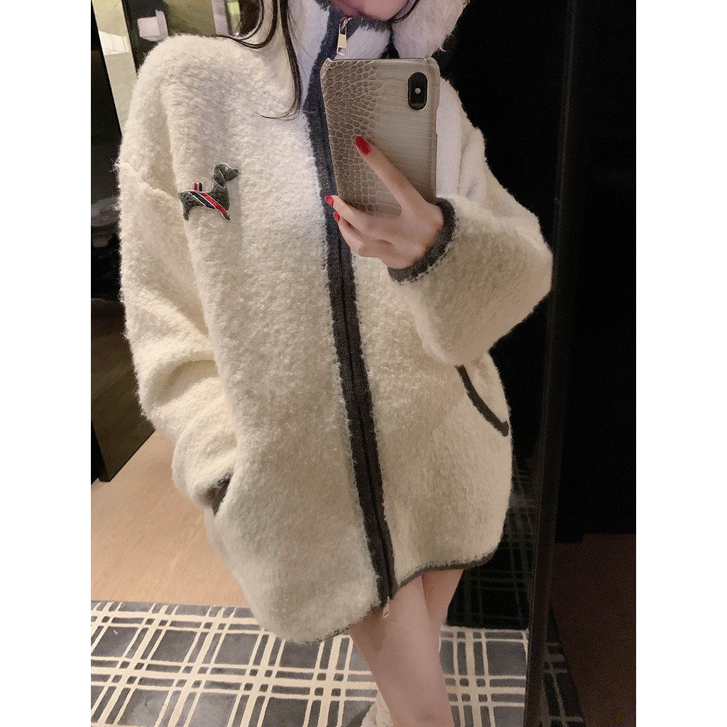 XW3X thombrowne College Style Circle Loop Puppy Color-Block Sweater Cardigan Jacket