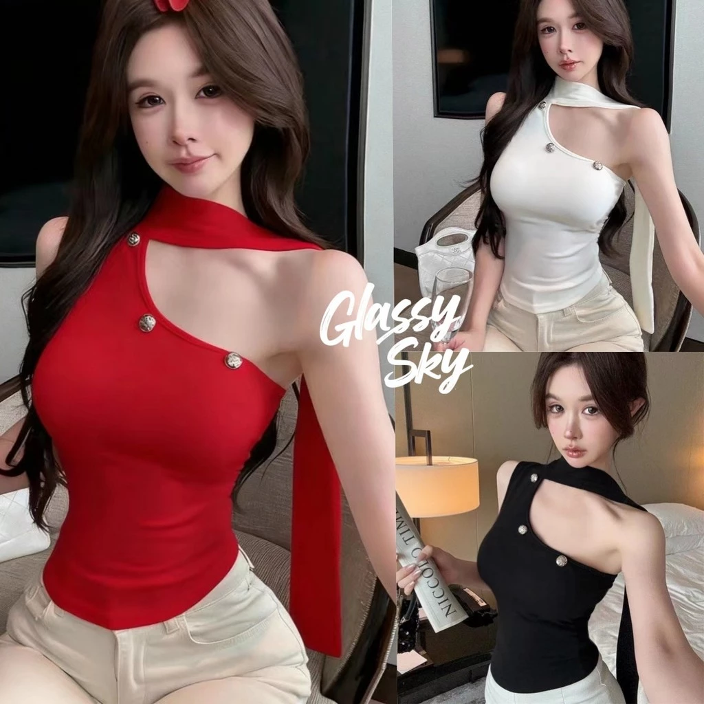 Glassy Sky😜พร้อมส่ง เสื้อกล้ามแขนกุดเสริมฟองน้ำ สีพื้นใส่ง่ายสบายมาก สายเดี่ยว ใส่สบาย เสื้อกล้ามผู้หญิง(FY10170)