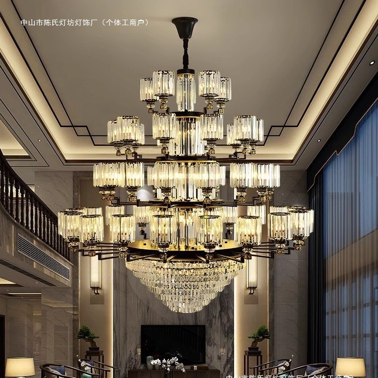 New Chinese Style Duplex Lobby Chandelier, Elegant Villa Crystal Chandelier, Living Room Staircase H