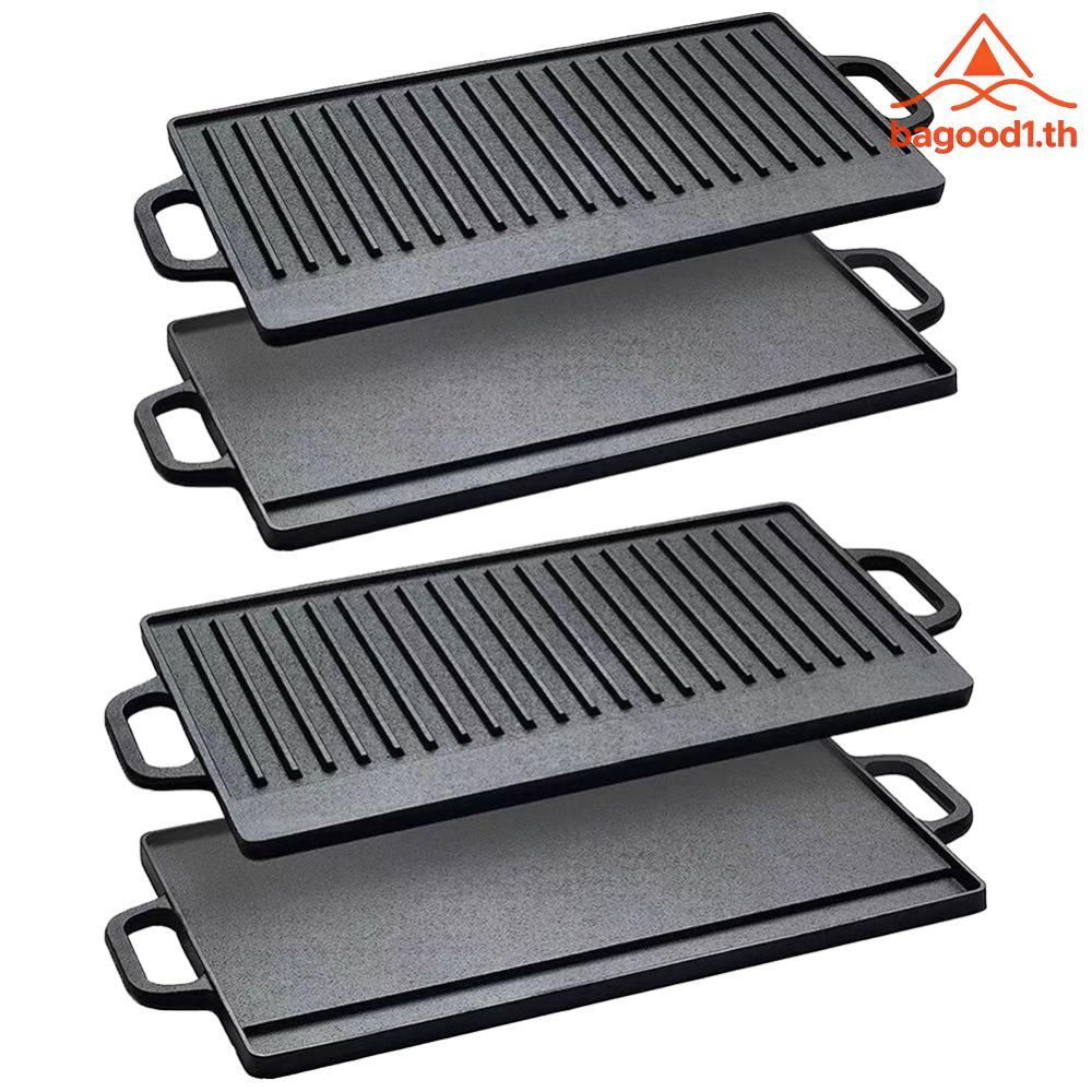 [จัดส่งในพื้นที่] แผ่นเหล็กเหล็กหล่อกระทะย่างสองด้านพร้อมแผ่นย่างด้ามคู่สําหรับสเต็กไข่ขนมปังน้ํามัน - รูปที่ 2