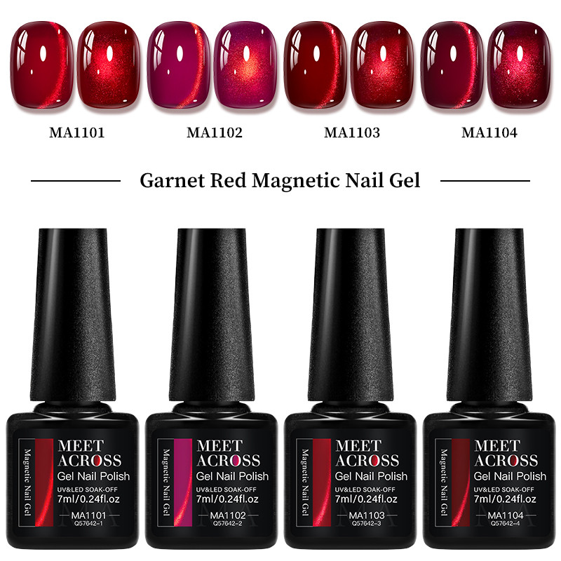 MEET ACROSS โกเมนสีแดงแม่เหล็กเล็บเจล Cat Eye Gel Polish Soak Off ยาทาเล็บที่มีสีสัน DIY เล็บ 7ml ราคา ถูกที่สุด ดีลบีเคเค แกลเลอรีภาพที่ 4