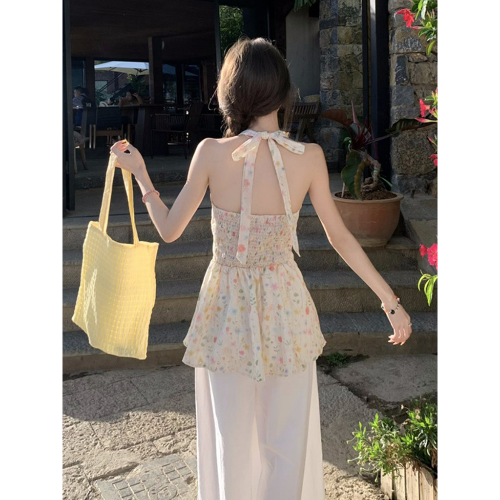 🍓Evelyn🍓กระโปรงผู้หญิง ลายดอกไม้ คล้องคอ เข้ารูป เสื้อแขนกุด สไตล์เกาหลี แฟชั่น ใส่สบาย พร้อมส่งจากไทย - รูปที่ 4