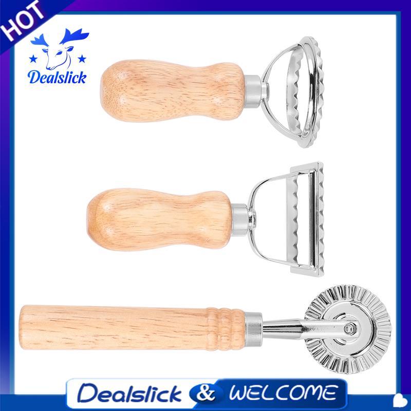 ชุดเครื่องตัดพาสต้า Ravioli 3 ชิ้น, เครื่องทําแสตมป์ Ravioli พร้อมด้ามไม้ Ravioli Maker เครื่องตัดพา