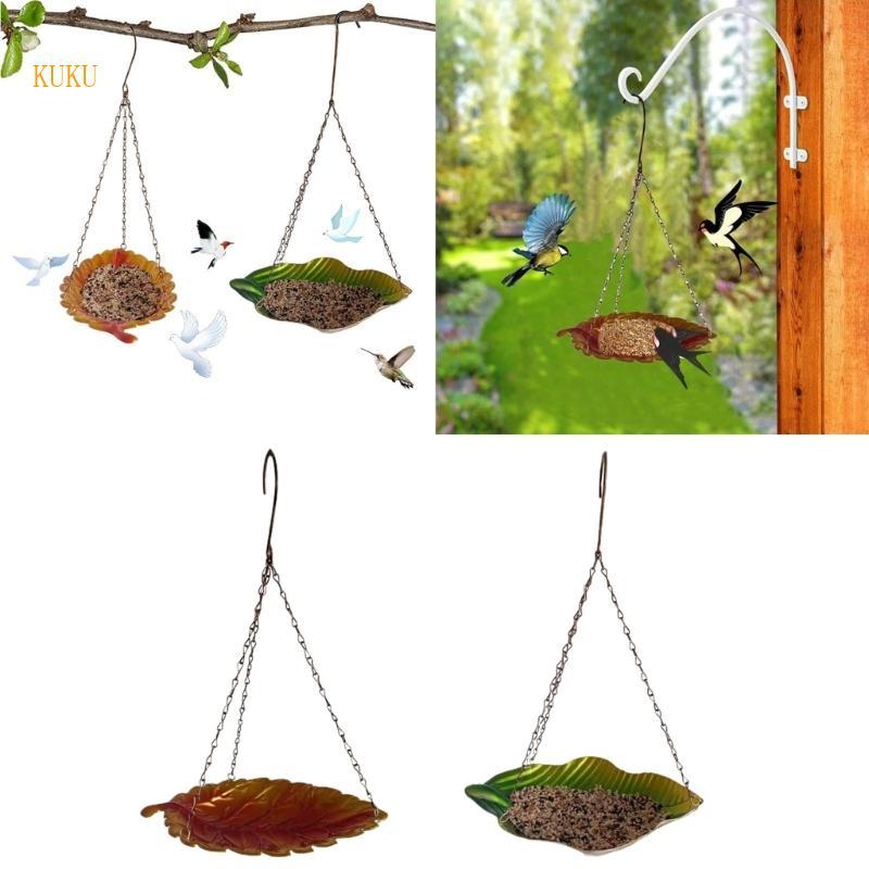KU * กลางแจ้งแขวน Feeders สําหรับ Bird Leaf Shape ถาดให้อาหาร Garden Bird Feeders Backyard Bird Feed