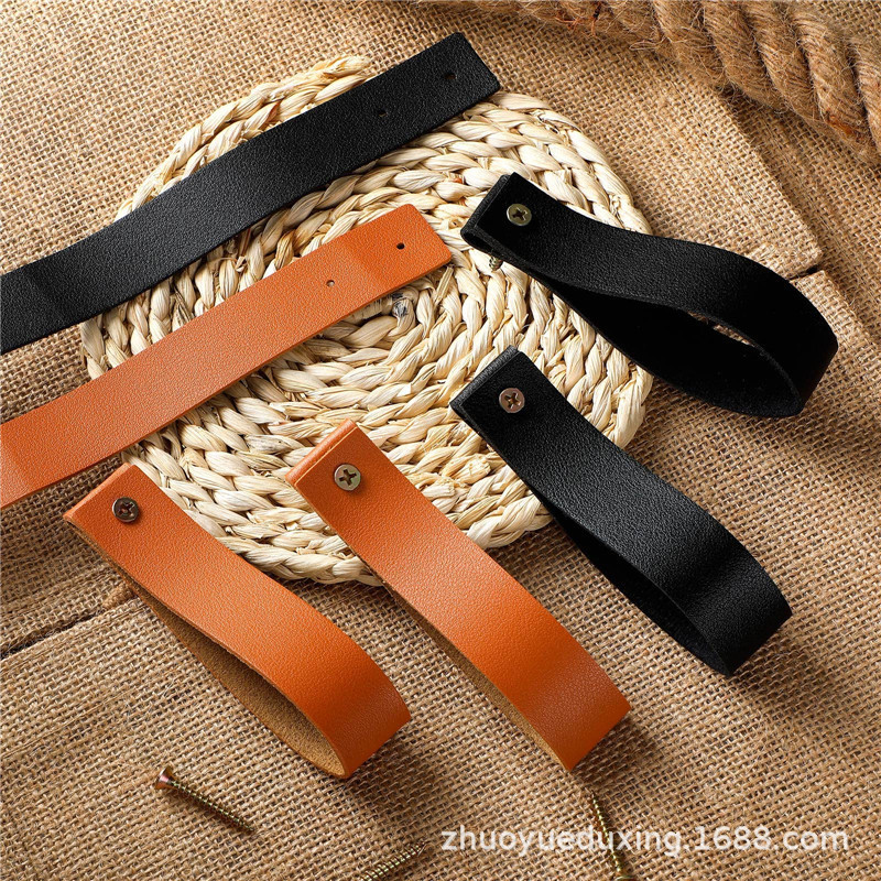 Batch PU Leather Wall Hook Handmade Leather Cabinet Hardware Drawer Handle