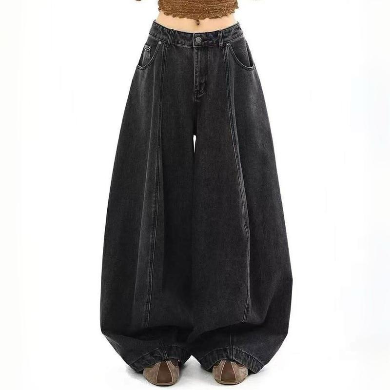 #7050 (XS-6XL) jinjeans กางเกงยีนส์ทรงหลวม ขากว้างมาก ขาใหญ่สะโพกใหญ่ ใส่สบาย baggy barrel บอลลูน เลือกความยาวได้