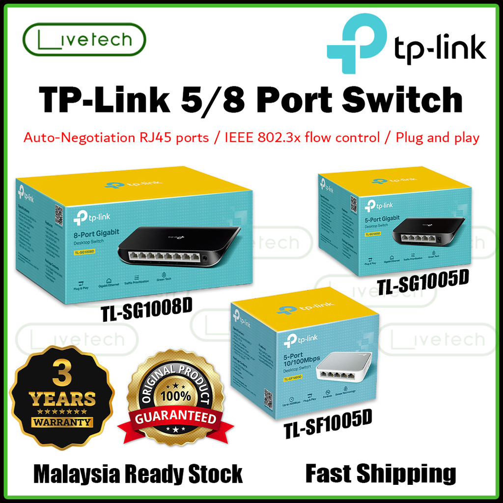 LiveTech TL-SF1005D TL-SG1005D TL-SG1008D 5-Port 8-Port 10/100/1000 Mbps Desktop Switch TP-Link Plug