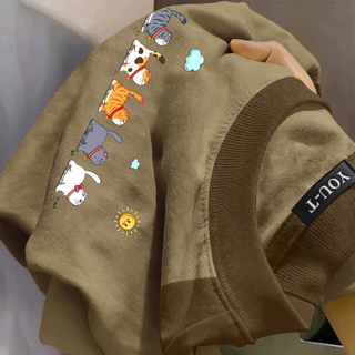 YOU-T🐆เสื้อแฟชั่น ใส่สบาย เสื้อยืดแขนสั้น ลาย เสื้อ"cat" ผ้านิ่ม OVERSIZE แฟชั่น ผ้าฝ้าย 100% สไตล์เกาหลี