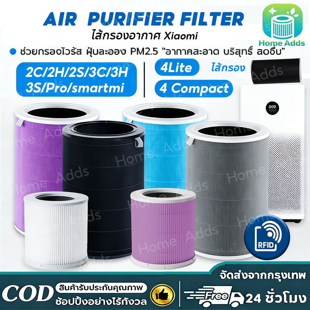 【กรุงเทพฯ พร้อมส่ง】มี RFID ไส้กรองเครื่องฟอกอากาศสำหรับ Xiaomi Air Purifier Filter 2S 2H 3H Pro 2C 3C 4 Lite/4 Compact