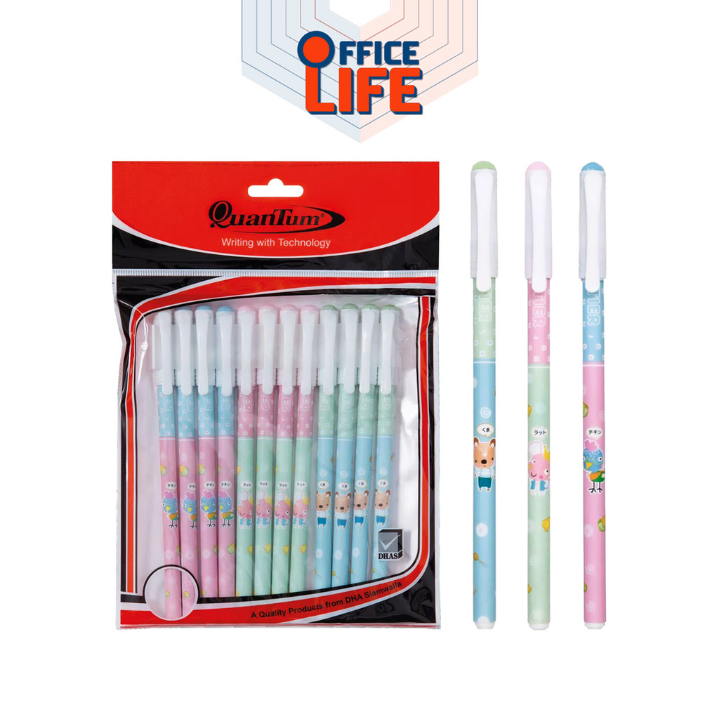 Quantum (ควอนตัม) ปากกา ปากกาลูกลื่น รุ่น TIER หมึกน้ำเงิน ขนาด 0.5 mm. ( 12 ด้าม / แพ็ค คละสี )