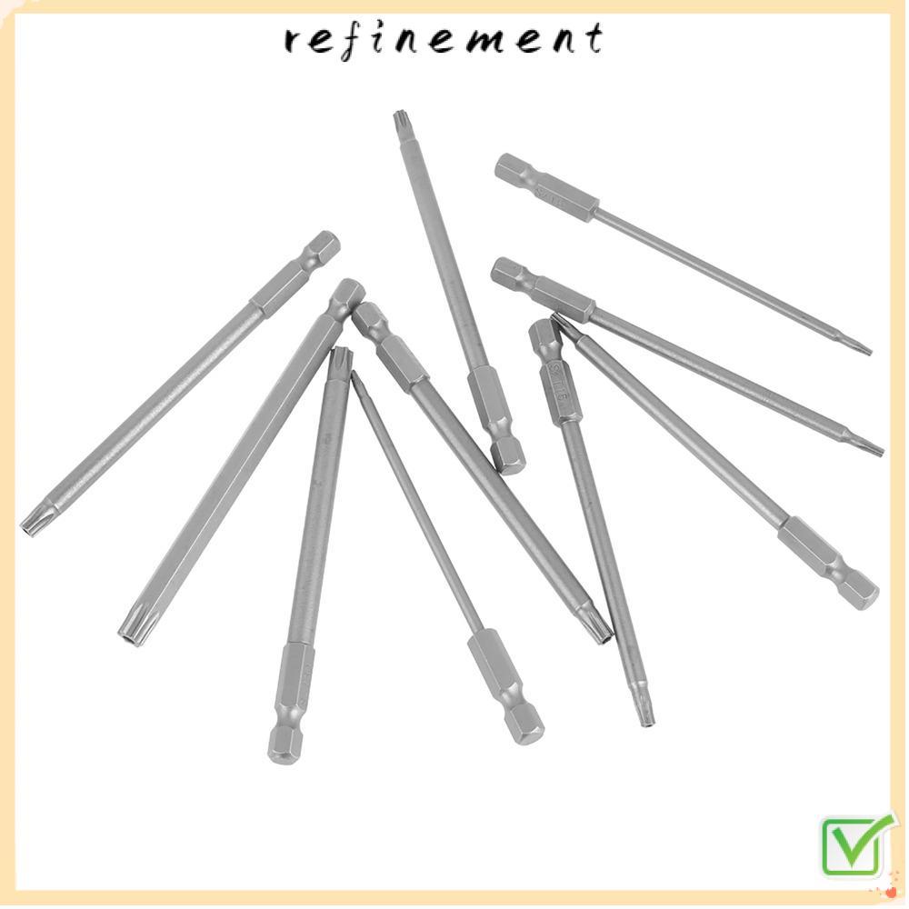 REFINEMENT 10PCS Security Torx Bit ชุด, 4 นิ้ว / 100 มม.ความยาว T6, T7, T8, T10, T15, T20, T25, T27,