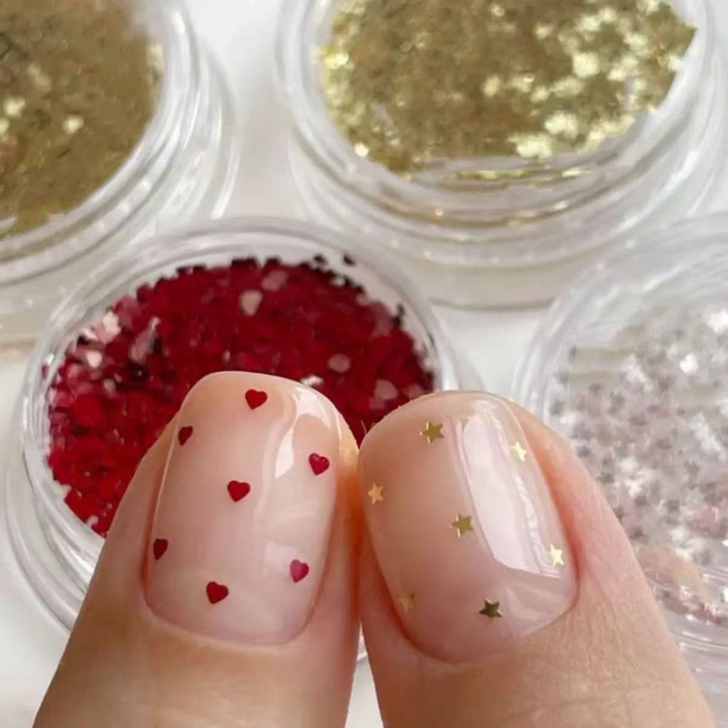 อุปกรณ์ทําเล็บ Peach Heart Polka Dot Sequins ins Influencer ขายร้อน Super Flash mini1mm Love Star Sequins สติ๊กเกอร์ติดเล็บ
