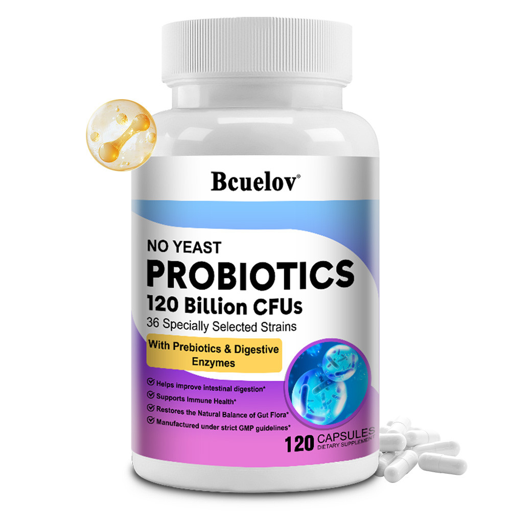Bcuelov โปรไบโอติก 120 พันล้าน CFU | Gut Health รองรับการย่อยอาหารเพื่อสุขภาพ ล้างพิษลําไส้และสุขภาพ