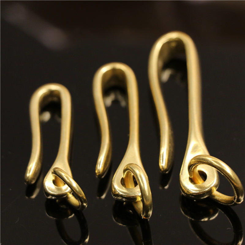1pcs Solid Brass Belt U Hook Keychain Key Ring Wallet Fob Clip Retro Vintage Fish Hook with O ring 3