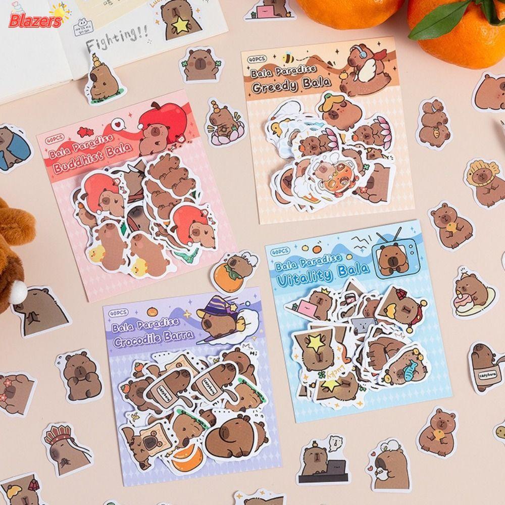 BLAZERS 40 ชิ้นสมุดภาพสติกเกอร์ตกแต่ง,แก้วตกแต่ง Decals Creative Capybara สติกเกอร์, น่ารัก DIY การ์ตูนขวดน้ําตกแต่งสําหรับเปลือกโทรศัพท์มือถือ