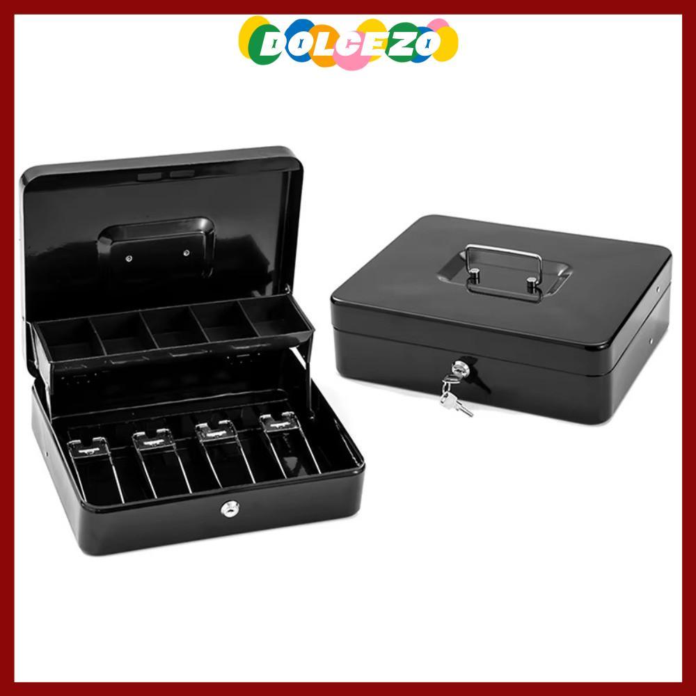 โดลเช่โซ กล่องใส่เงิน,กล่องเงินสดโลหะแบบล็อคได้,แบบพกพาความจุขนาดใหญ่จับแข็งแรงพร้อมช่องใส่เหรียญเหรียญธนาคารสําหรับเงินสดร้านสะดวกซื้อ