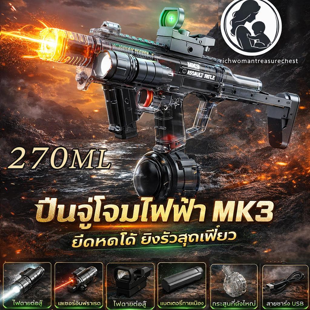 ปืนฉีดน้ำไฟฟ้า UZI พร้อมไฟ LED แรงดันสูง: สาดสนุกเต็มพิกัดรับสงกรานต์