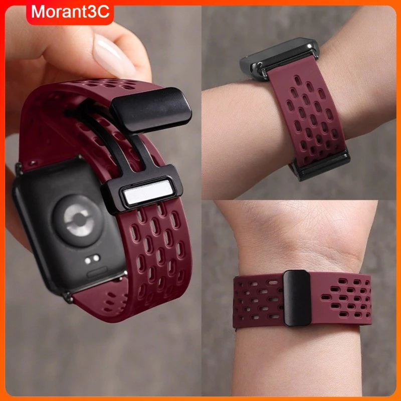 สายซิลิโคนสําหรับ Amazfit Bip 6 5/ Balance/GTR 4 3 2 สร้อยข้อมือหัวเข็มขัดแม่เหล็กสําหรับ Amazfit Pace/GTR 5 pro breathable sport สายคล้อง