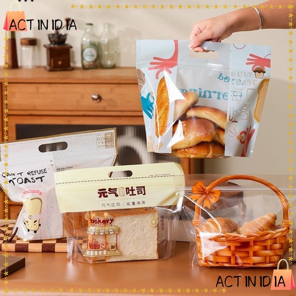 ACTINIDIARA ถุง 10 ชิ้น, ถุงขนมปังปิ้งปิดผนึกด้วยตนเองโปร่งใส, มือถือขนาดใหญ่แบบพกพาออกแบบผู้ถือขนมปังแบบมีกาวในตัวที่เก็บแซนวิช
