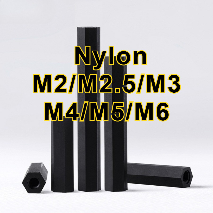 คอลัมน์ไนล คอลัมน์รองรับพลาสติกสีดํา /ข้อต่อสตัด หัวน็อต ตัวเมีย ยาว   เกลียวมิล หยาบ / Hex Connecto