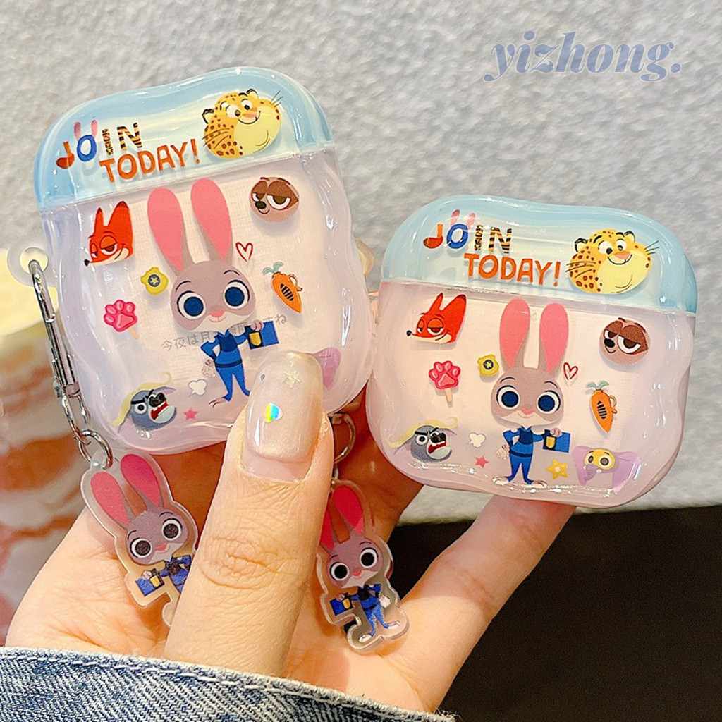 ปลอกสําหรับ แอร์พอด 4 มือโปร 3 2 1การ์ตูนน่ารัก สวนสัตว์ จูดี้ กระต่ายรูปแบบที่มีสีสันคลื่นขอบนุ่ม ทีพียู กันกระแทกหูฟังกรณีที่มีจี้ป้องกันการสูญหายปกป