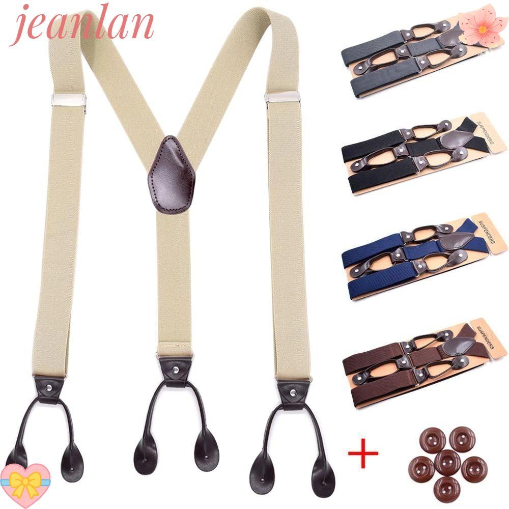Jeanlan สายเอี๊ยมกางเกง ยืดหยุ่น รูปตัว Y กว้าง 3.5 ซม. ปรับได้ 6 คลิป สไตล์วินเทจ สําหรับผู้ชาย ผู้หญิง