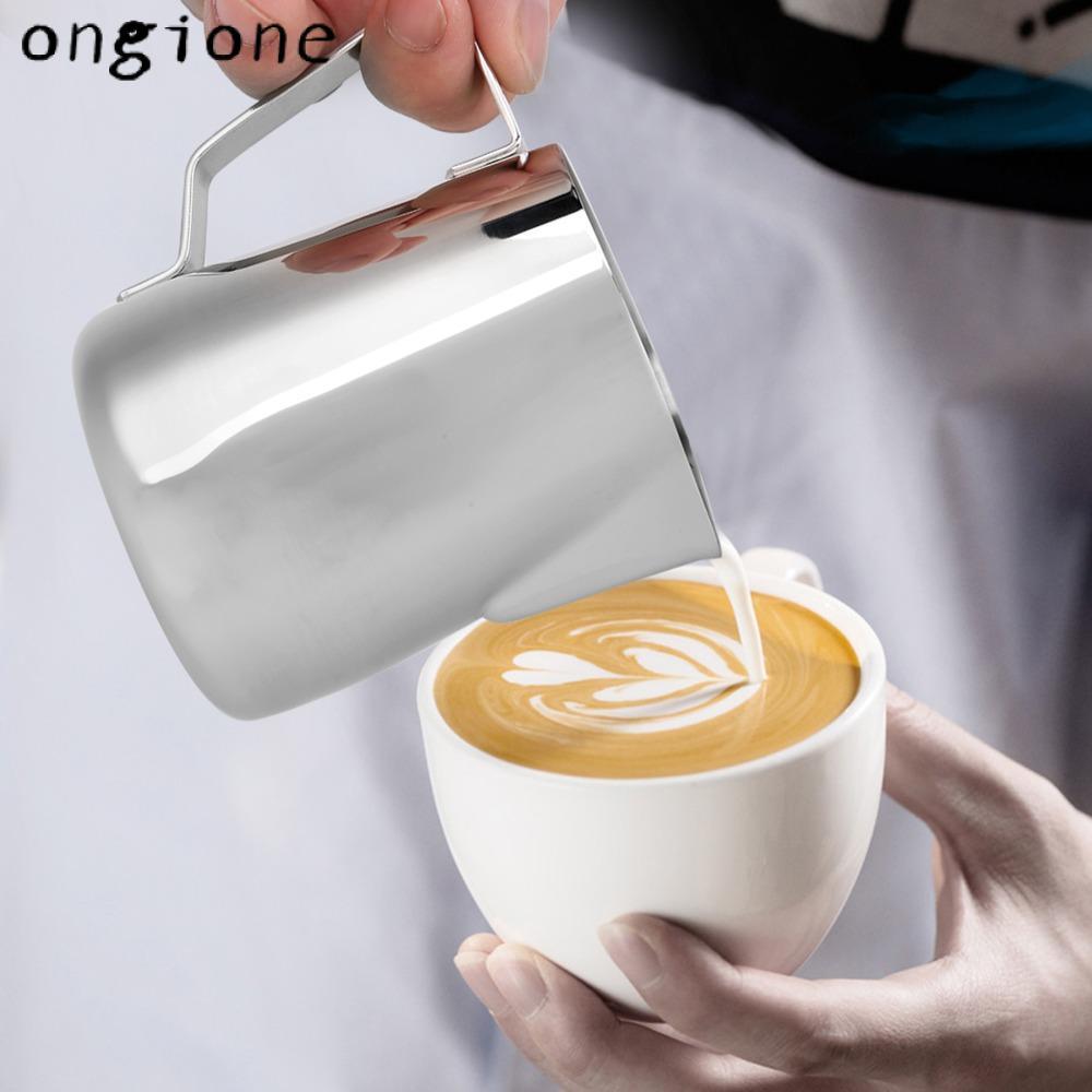 ONGIONE เหยือกสแตนเลส, สแตนเลสเงินนม Frothing Pitcher, Latte Art 150ML ความจุหนาออกแบบ Latte Art Pit