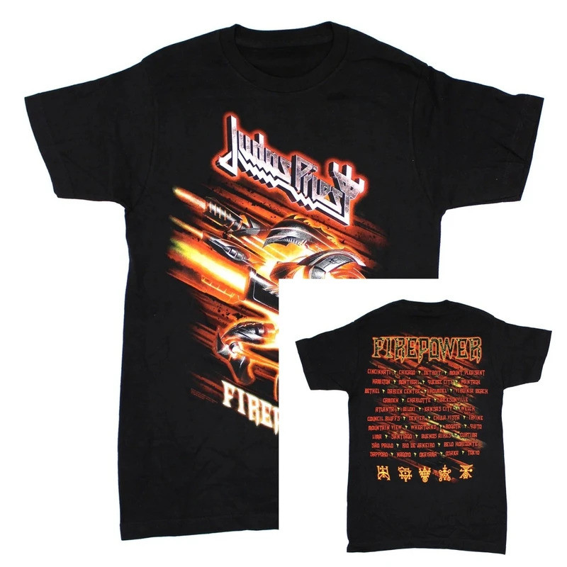 เสื้อยืด Judas Priest Fire Power Tour ระดับหรูหราสำหรับทั้งผู้ชายและผู้หญิง รุ่น Y2k 2026