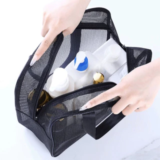 NONDYOMX ถุงตาข่ายอาบน้ํา, Quick Dry สีเทาสีฟ้า Handhold Storage Bag,แบบพกพาพับตาข่าย Beach Gym Tote Bag ห้องน้ํา Shower Organizer