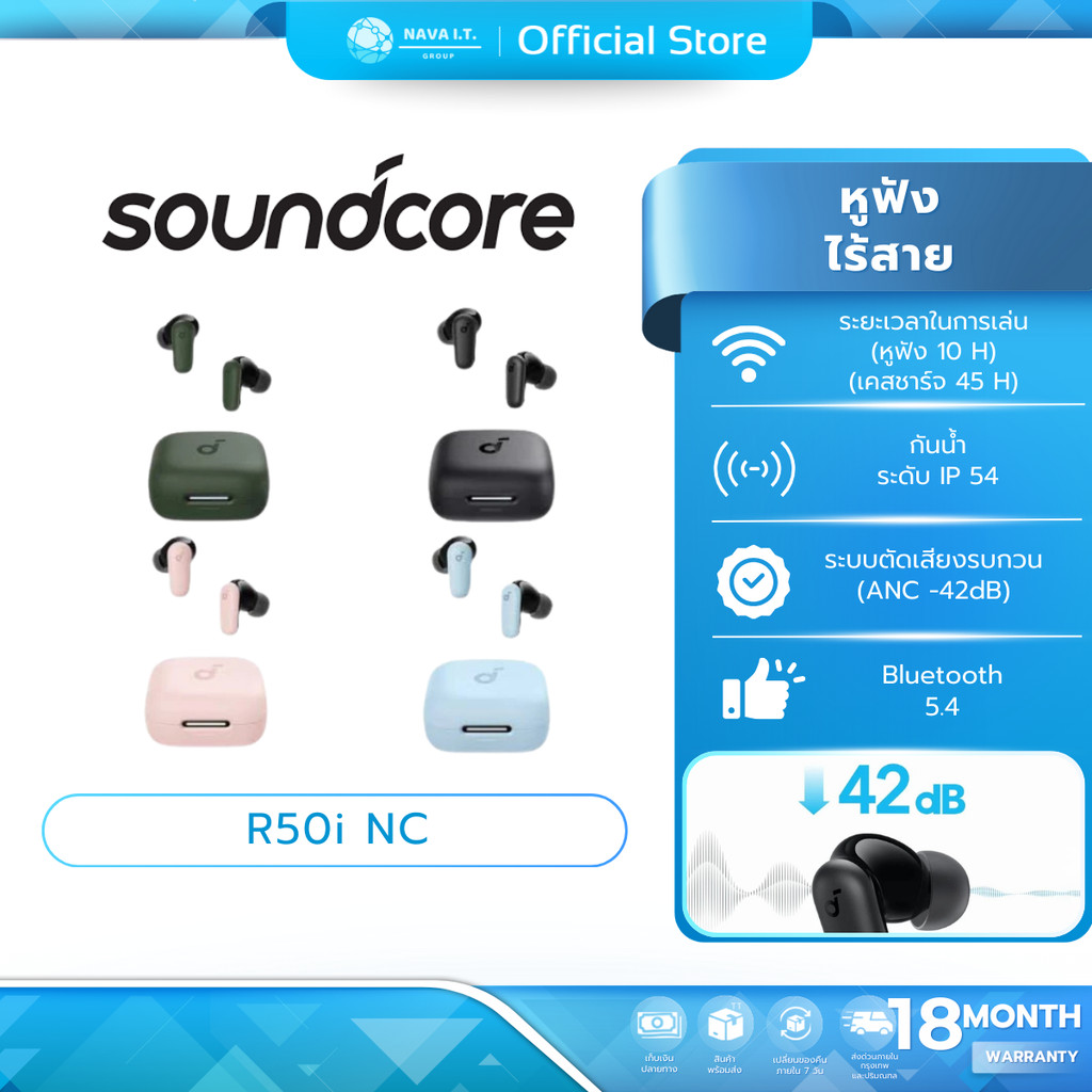 (มีส่งด่วน) Soundcore R50i NC หูฟังบลูทูธ สายหูฟังไร ตัดเสียงรบกวน ANC อัลกอริธึม Al