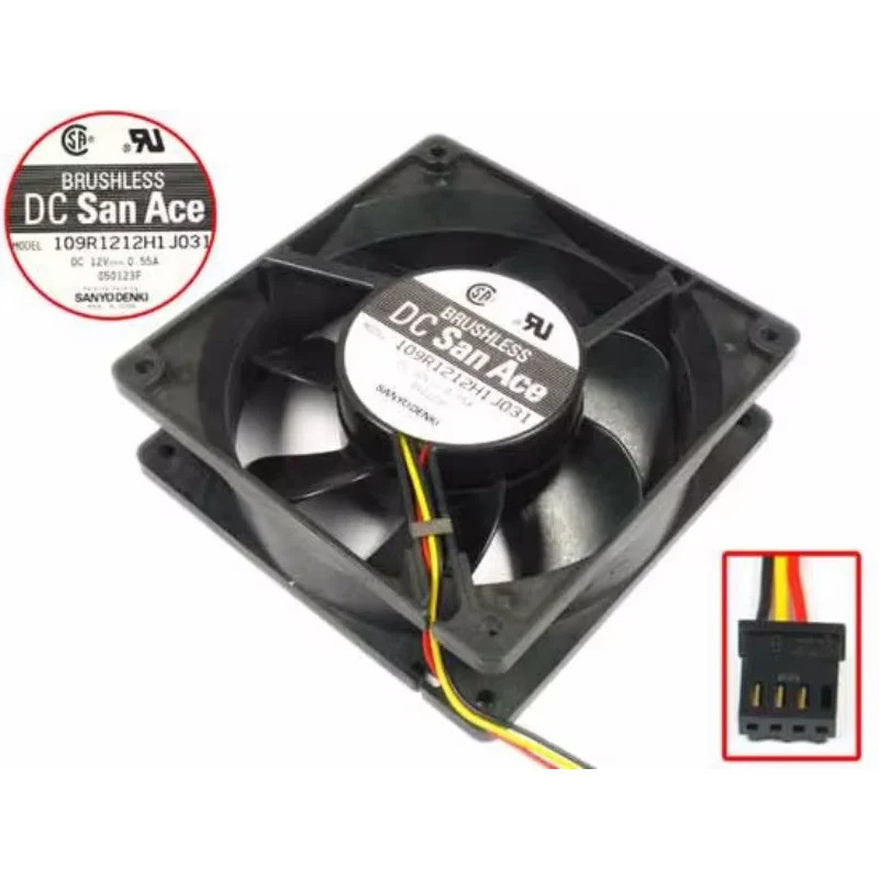 SANYO DENKI 109R1212H1J031 DC 12V 0.55A 3 สาย 120x120x38 มม. พัดลมระบายความร้อนเซิร์ฟเวอร์