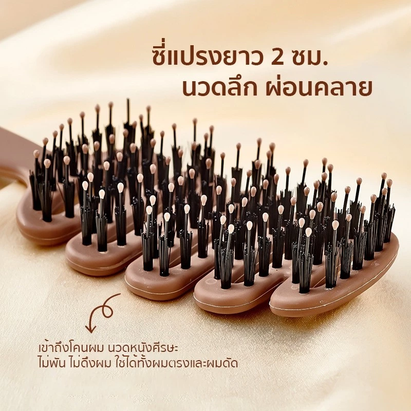 (ซื้อ 1 แถม 1) หวีขนหมูป่า นวดหนังศีรษะ ลดผมชี้ฟู ด้ามABS สีน้ำตาลเข้ม ผมพองสวย ไม่ดึงผม thumbnail 3