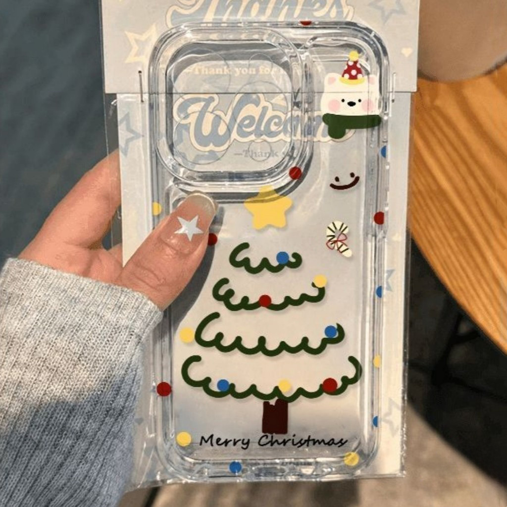 เคสไอโฟน 11 การ์ตูนต้นคริสต์มาสจุดสีสันของดาว สำหรับ IPhone 16 12 13 17 11 15 14 Pro Max XS Max 15 16 8 7 Plus X XR