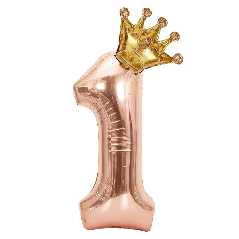 Rosegold Crown จํานวนฟอยล์บอลลูนชุดสําหรับครบรอบวันเกิดตกแต่ง