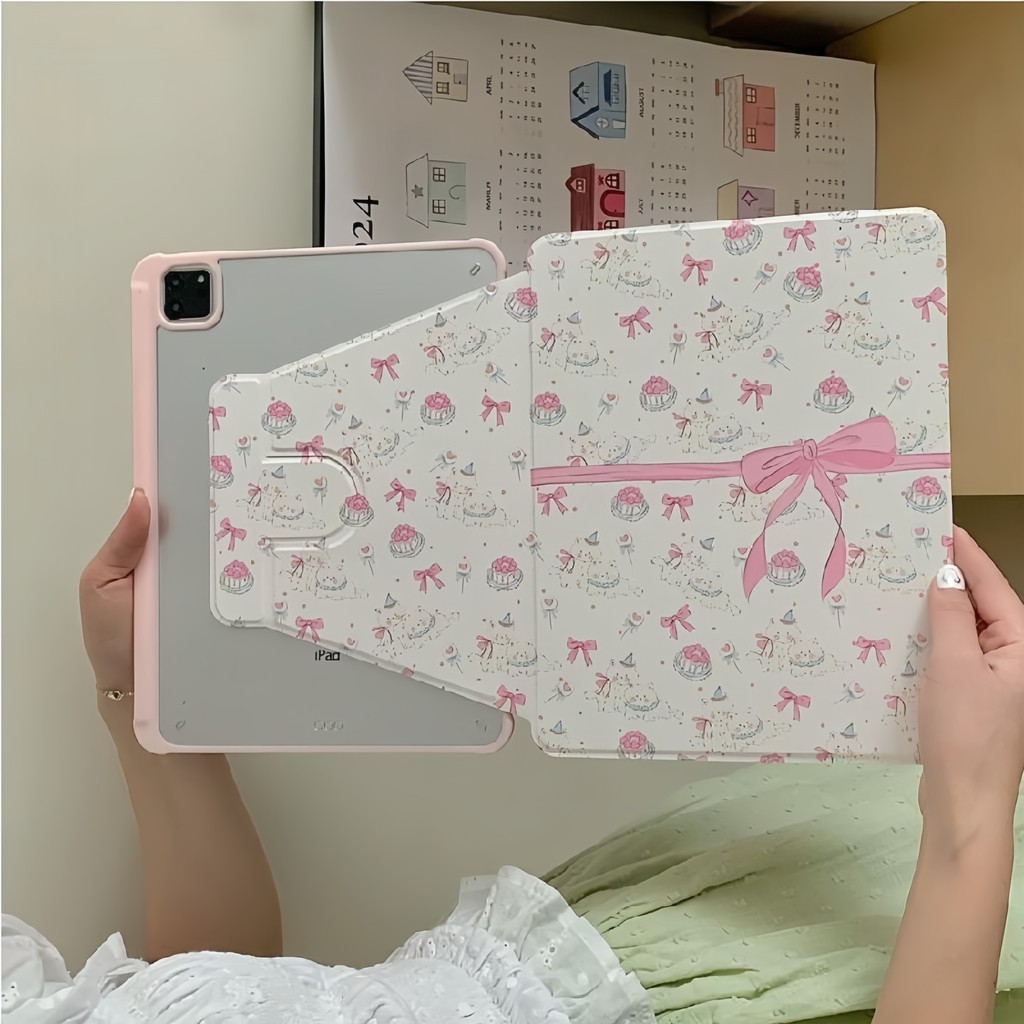 360° หมุนอะคริลิคสีชมพูโบว์สําหรับ Huawei MatePad Pro 10.8 5G WiFi MRR-W29 MMR-W29 MRX-AN19 MRX-AL09