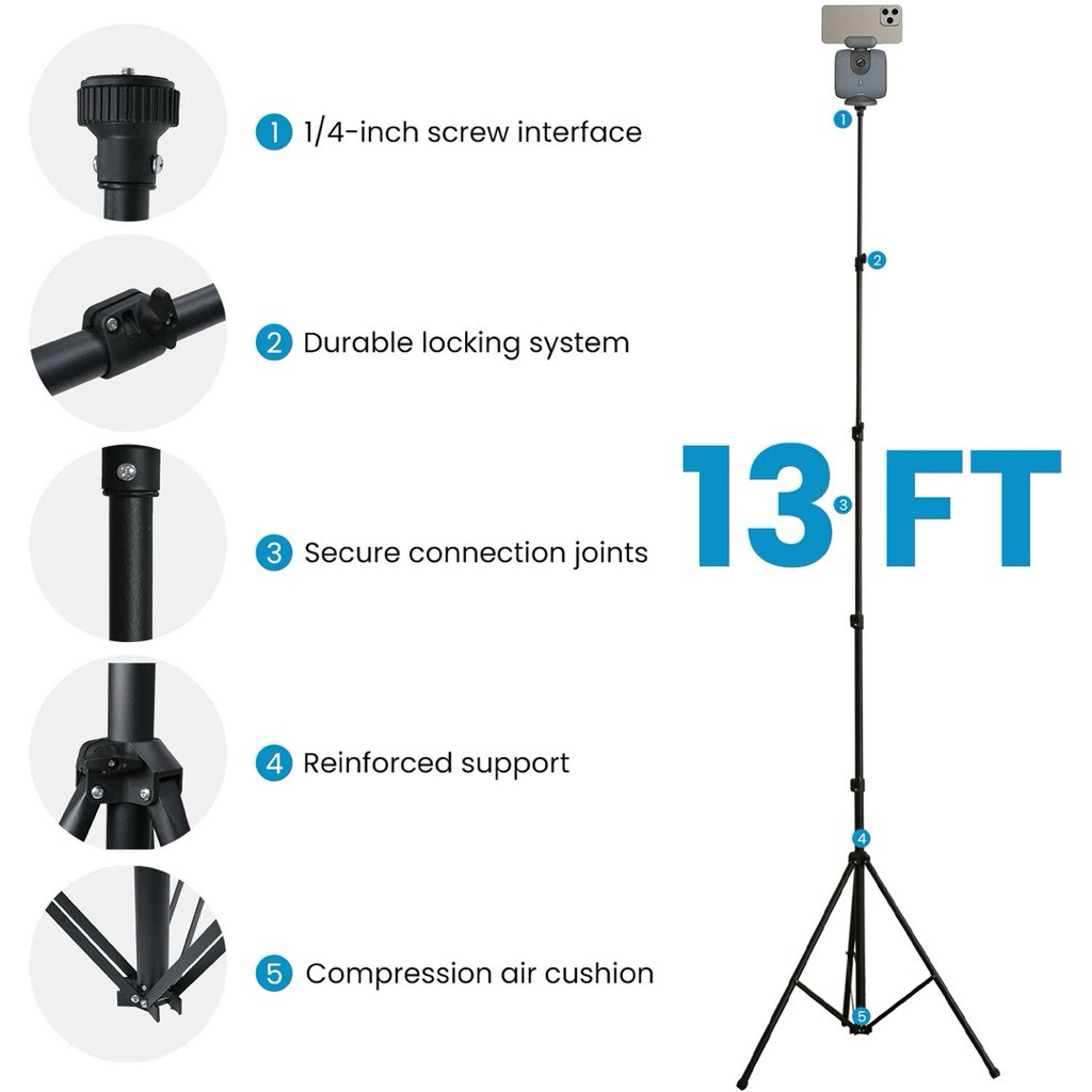 XbotGo NT4 Tripod ขาตั้งกล้อง ผลิตจาก เหล็ก/โลหะอัลลอย ปรับสูงสุด 4 เมตร รับน้ำหนักได้สูงสุด 10 kg.
