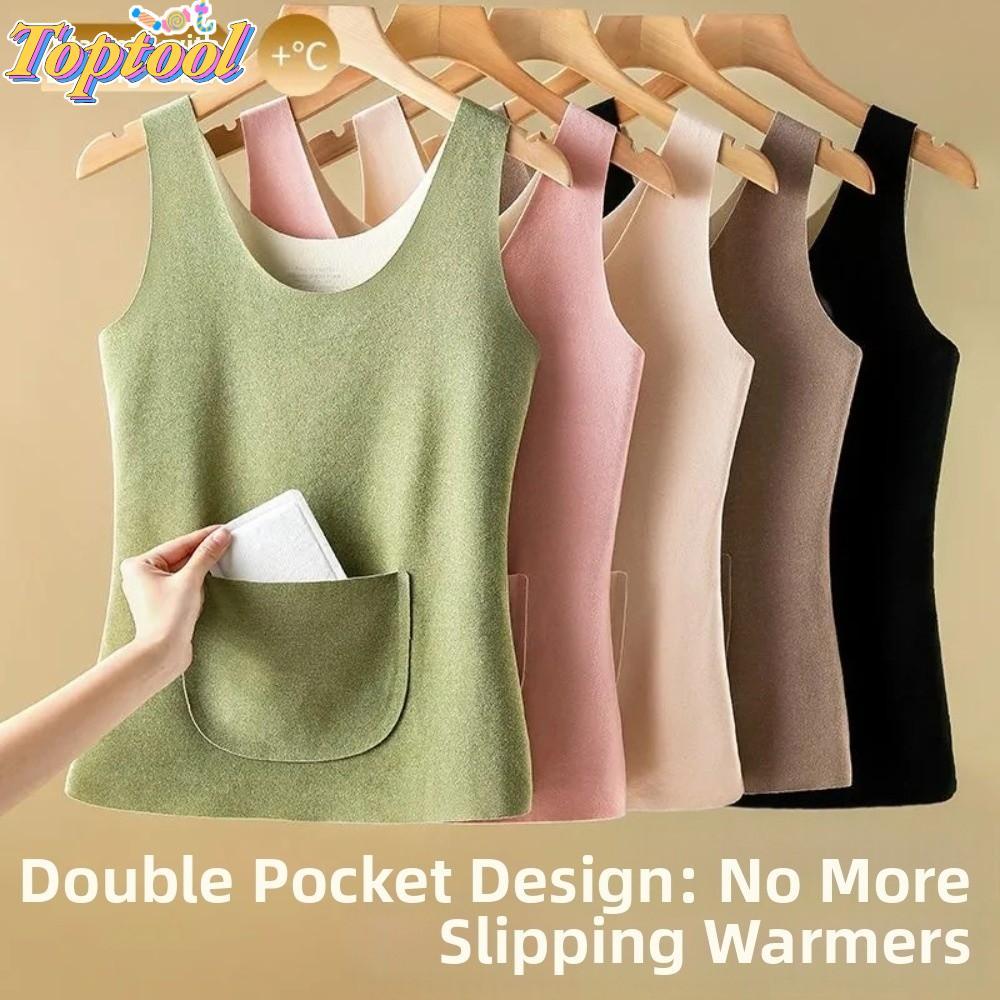 TOPTOOL ชุดชั้นในความร้อน Camisole,แขนกุดรอบคอผู้หญิงความร้อนชุดชั้นในเสื้อกั๊ก,สบาย Traceless กระเป๋าคู่ความร้อนเสื้อฤดูใบไม้ร่วงฤดูหนาว