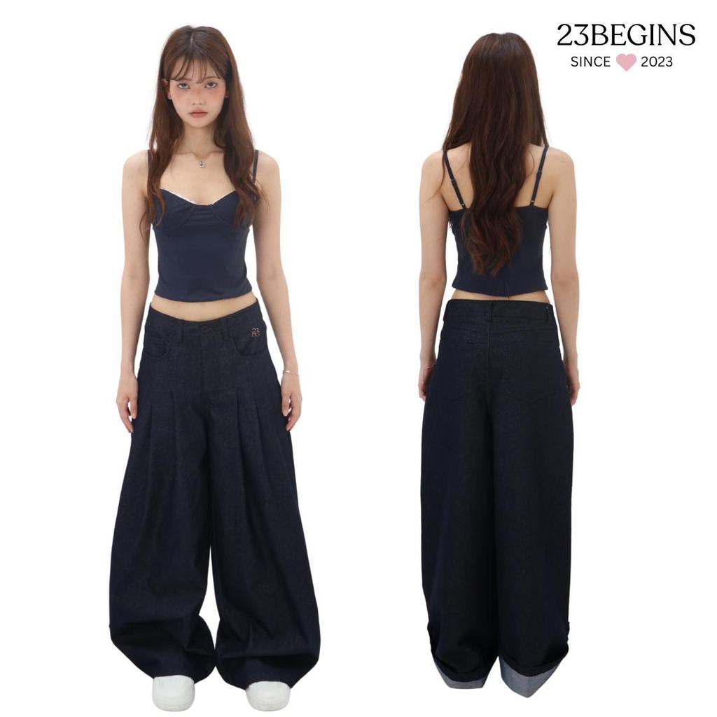 Midnight Drop Pants กางเกงทรง baggy ปลายขากางเกงปรับความยาวได้ 2 ระดับ (8013)