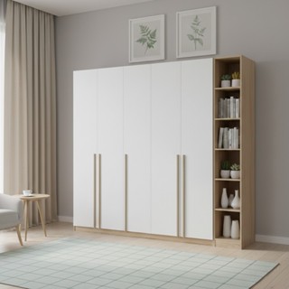 Looms ตู้เสื้อผ้า REMUS-F สีโซลิดโอ๊คตัดสีขาว & ชั้นโล่ง REN…