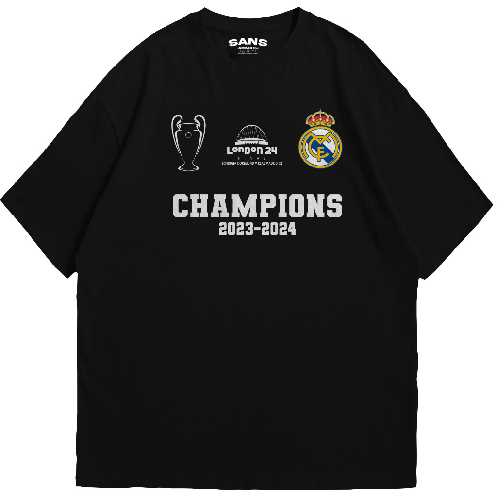 REAL MADRID CHAMPIONS A PORLA 15 UCL ใหม่ 005 ซีรีส์ใหม่ Tshirt Cotton Combed 30S / Real Madrid UCL 