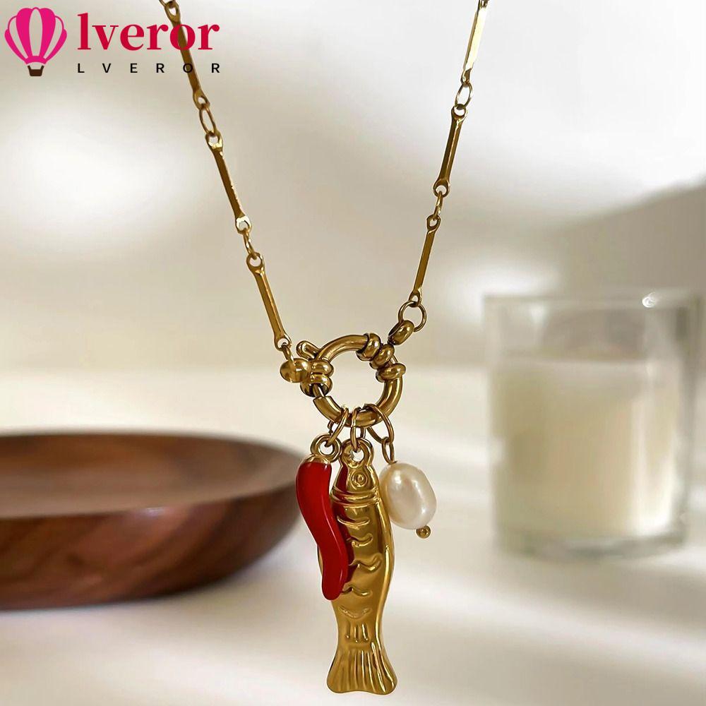 สร้อยคอมุกน้ำจืด และสร้อยคoss สแตนเลส 18K เคลือบทอง กันน้ำ ถอดได้