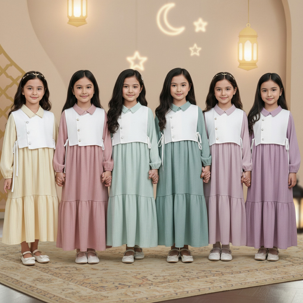 Yuffie - ชุดเดรสเด็กผู้หญิง Gamis สําหรับ Eid 2026 Ramadan มุสลิม Raya Collection 1-12 ปี 4467