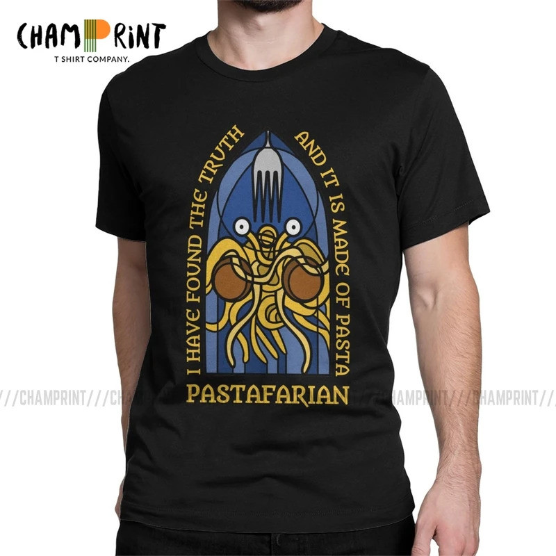 เสื้อยืดผู้ชายลายปาสตาฟาเรียน เสื้อยืดลายมอนสเตอร์สปาเก็ตตี้บินได้ ปาสตาฟาเรียนนิสม์ ศาสนา FSM เสื้อผ้าสำหรับโบสถ์ เสื้อ