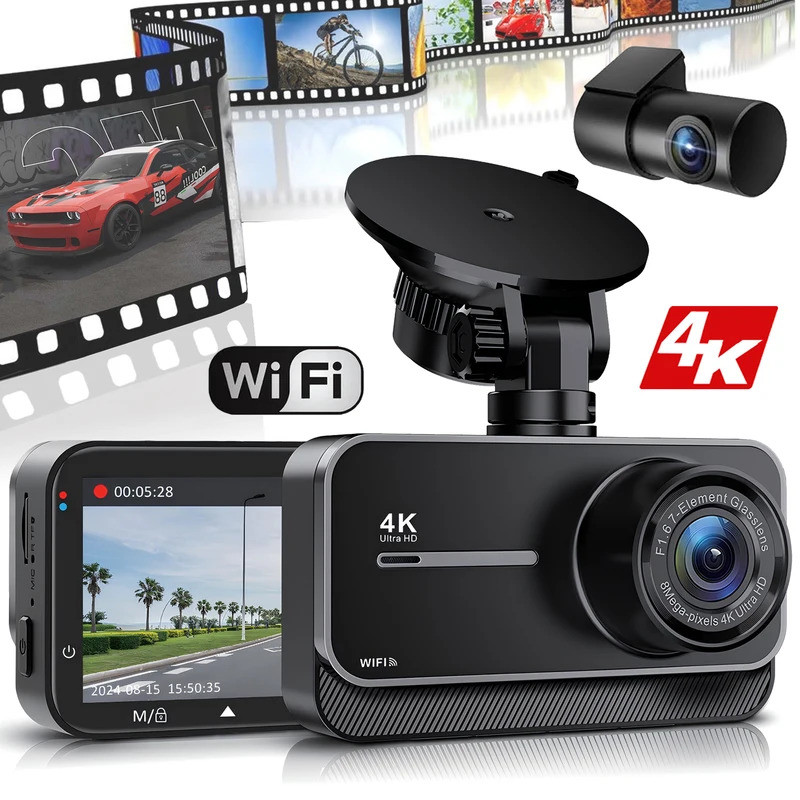 4K Dash Cam สําหรับรถยนต์กล้องติดรถยนต์ Dash Cam WIFI กล้องสําหรับรถยนต์ด้านหน้าและด้านหลัง Dash กล้