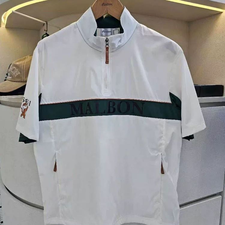 2026 สไตล์ใหม่ MLBON Golf ผู้ชายฤดูร้อน Quick-Drying Thin Half-Zipper Stand-Up Collar แขนสั้นอินเทรนด์แฟชั่นเย็บผู้ชายแขนสั้นกลางแจ้งลูกกอล์ฟกีฬา