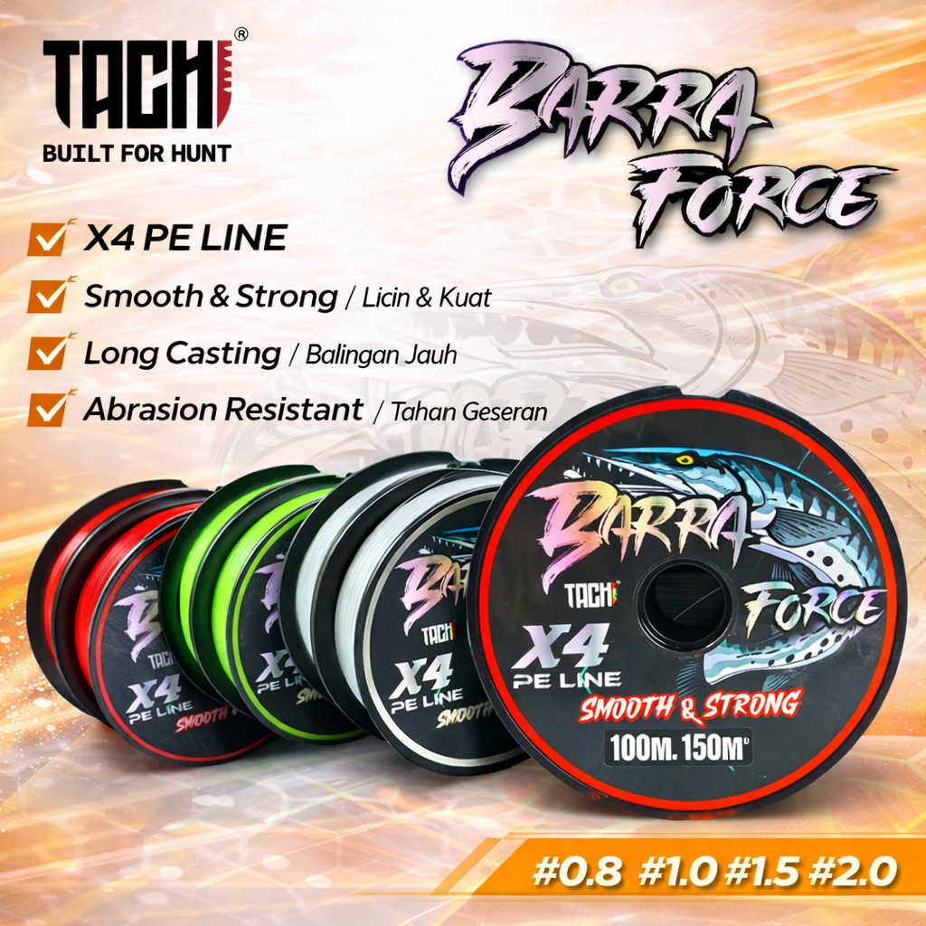 TACHI BARRA FORCE PE 4X Casting Braided Line 100M 6-60lbs Line Saltwater Freshwater Tali Ultra Stron